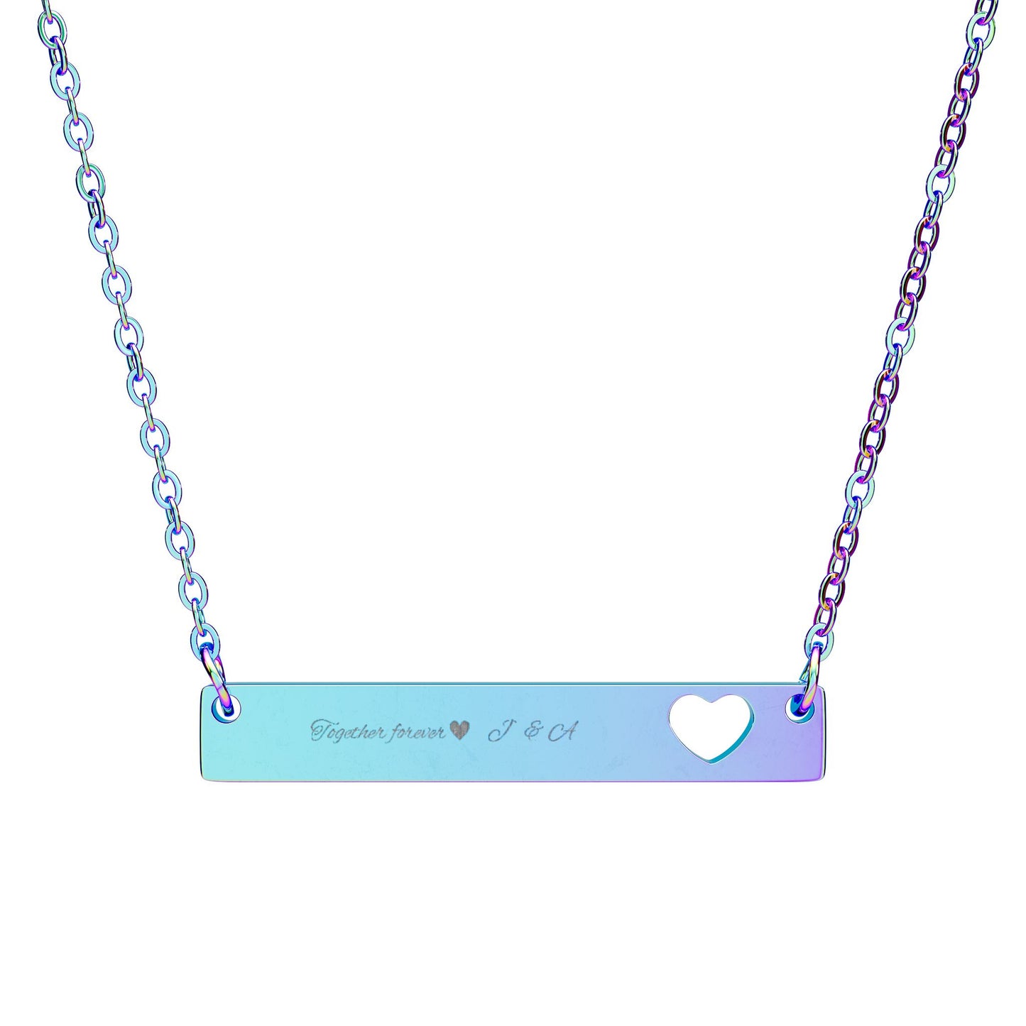 Engravable Cutout Heart Bar Necklace — Personalized Name/Message Pendant