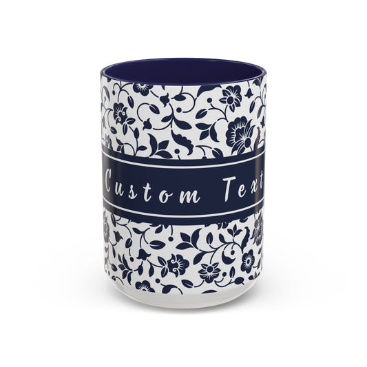 Personalized Floral Accent Coffee Mug Navy Blue - Add Custom text