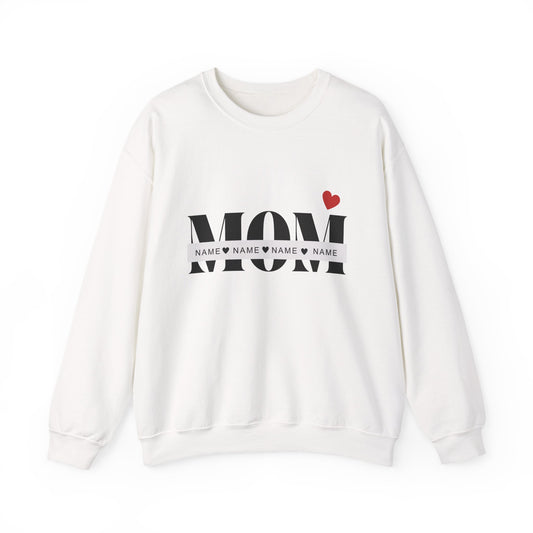 Personalized Mom with Kids Names Crewneck Sweatshirt — Custom Names with Heart