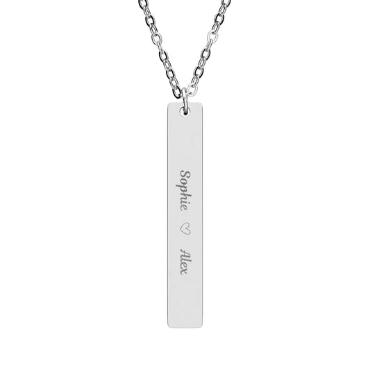 Personalized Vertical Bar Necklace — Engraved Names Pendant