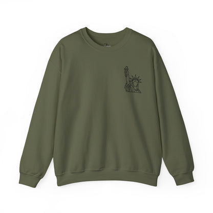 New York City Skyline Crewneck Sweatshirt — Statue of Liberty Chest Graphic