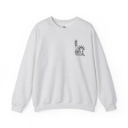 New York City Skyline Crewneck Sweatshirt — Statue of Liberty Chest Graphic