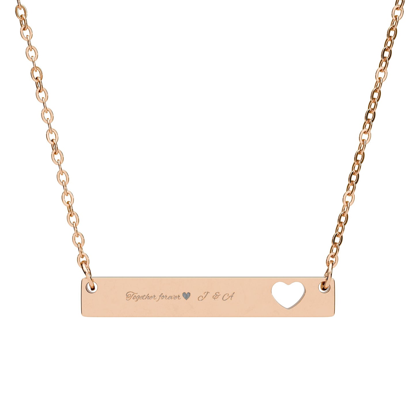 Engravable Cutout Heart Bar Necklace — Personalized Name/Message Pendant