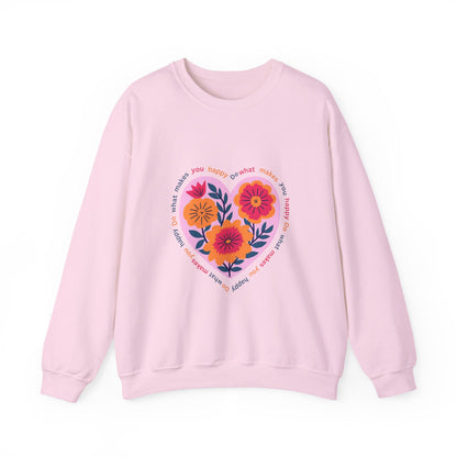 Floral Heart Sweatshirt — 'Do What Makes You Happy' Inspirational Crewneck
