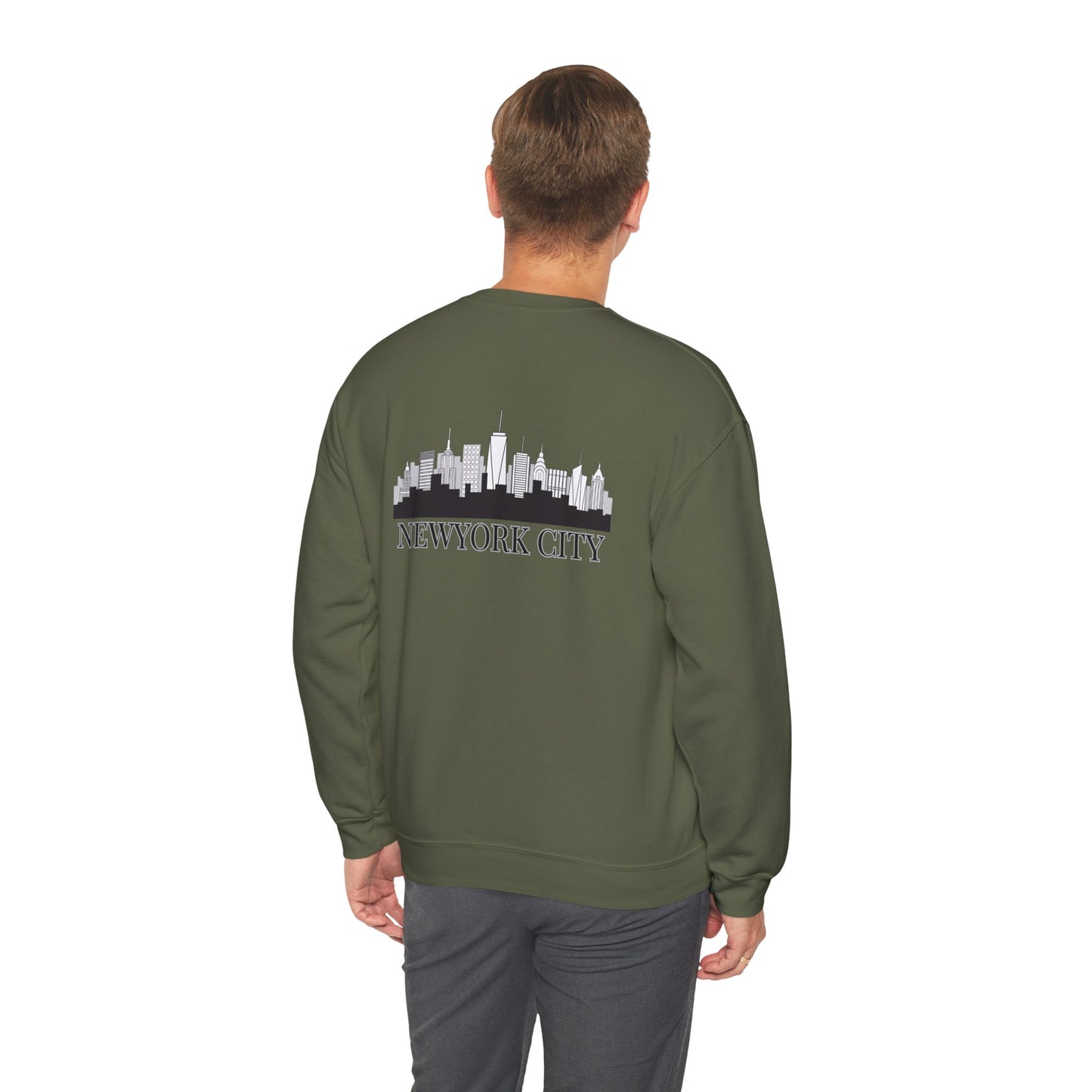 New York City Skyline Crewneck Sweatshirt — Statue of Liberty Chest Graphic