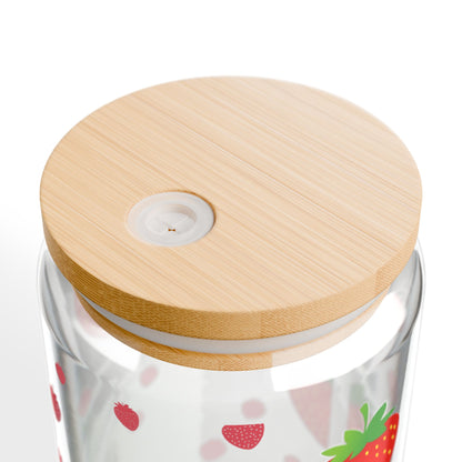 Strawberry Sipper Glass with Bamboo lid - 16oz