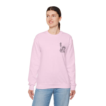 New York City Skyline Crewneck Sweatshirt — Statue of Liberty Chest Graphic
