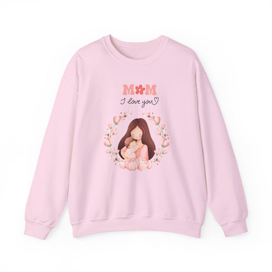 Mom I Love You Crewneck Sweatshirt — Cute Mom and Baby Floral Pullover