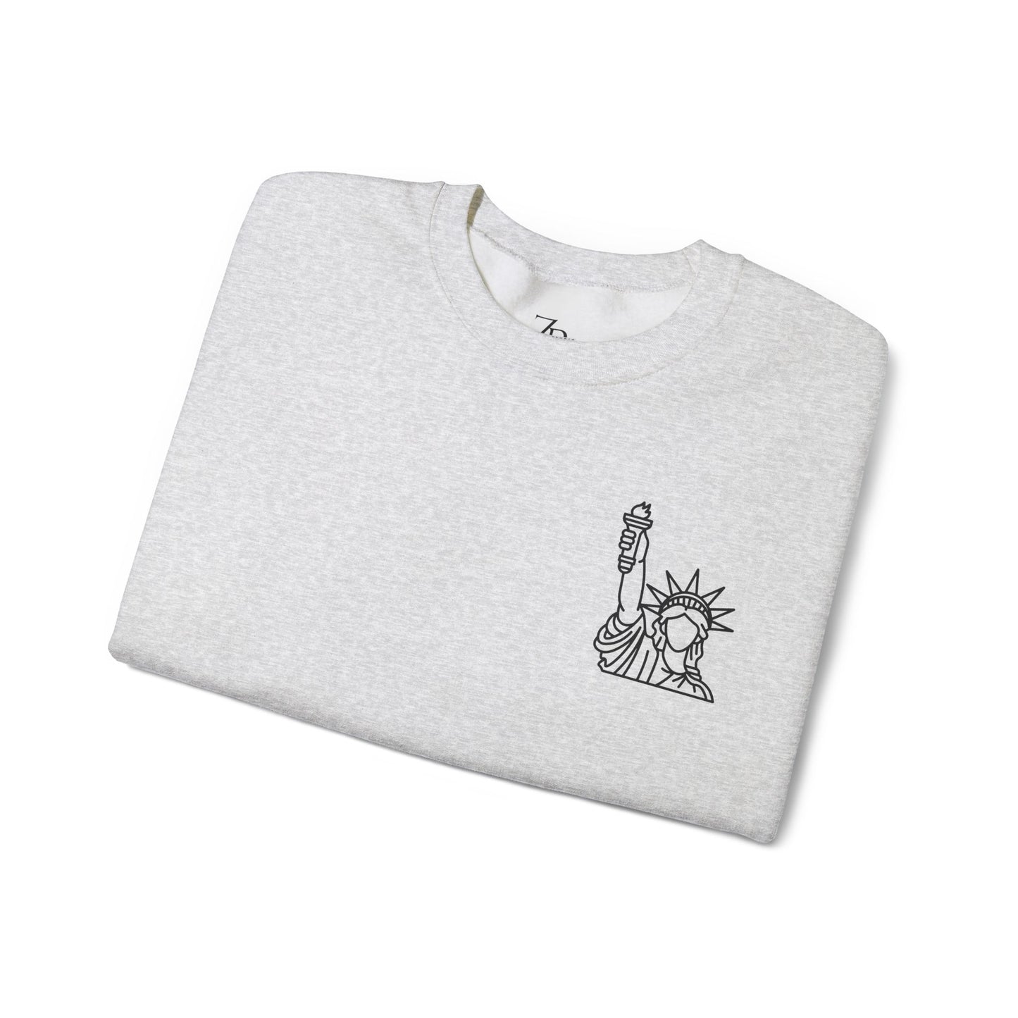 New York City Skyline Crewneck Sweatshirt — Statue of Liberty Chest Graphic