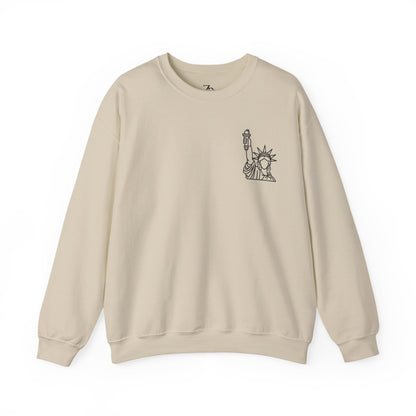 New York City Skyline Crewneck Sweatshirt — Statue of Liberty Chest Graphic
