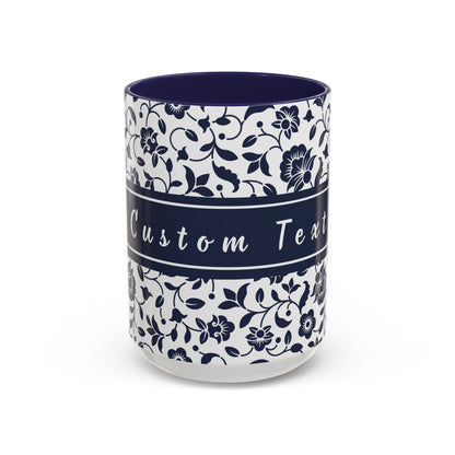 Personalized Floral Accent Coffee Mug  Navy Blue - Add Custom text