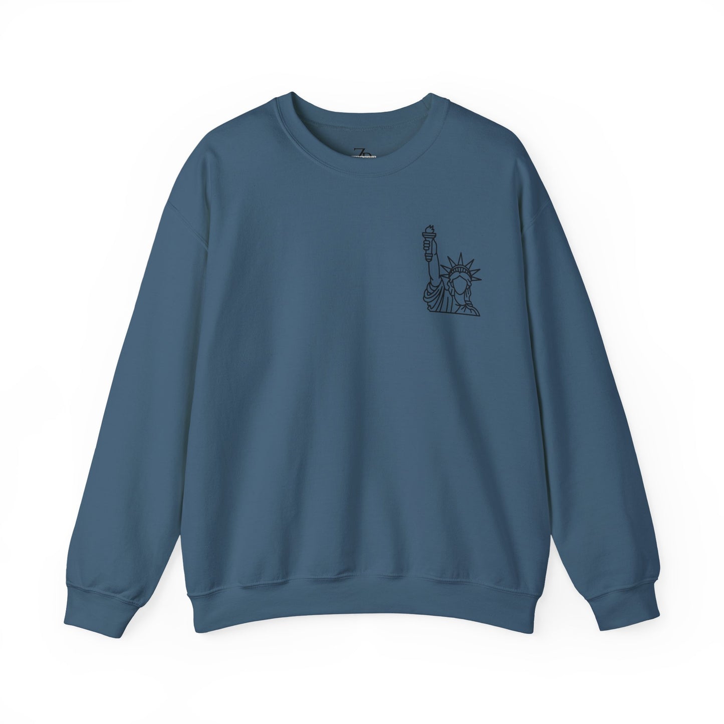New York City Skyline Crewneck Sweatshirt — Statue of Liberty Chest Graphic