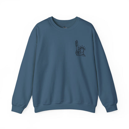 New York City Skyline Crewneck Sweatshirt — Statue of Liberty Chest Graphic