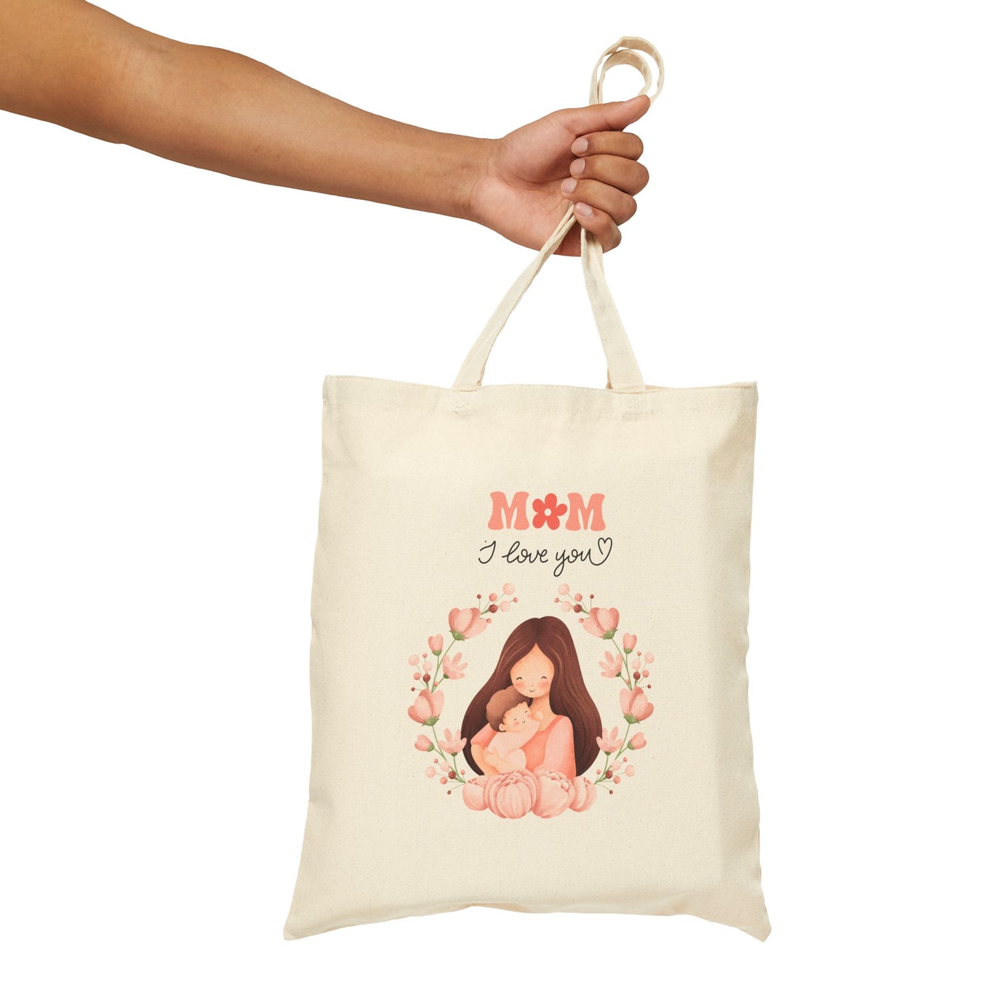 Mom I Love You Tote Bag — Cute Mother & Baby Floral Canvas Tote for Gifting