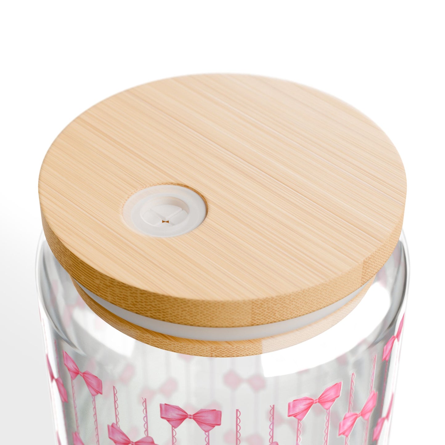 Pink Bow Pattern Sipper Glass with Bamboo Lid - 16oz