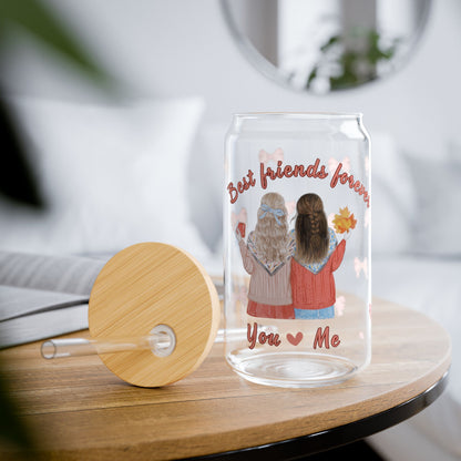 Best Friends Forever Sipper Glass - You & Me Friendship Design 16oz