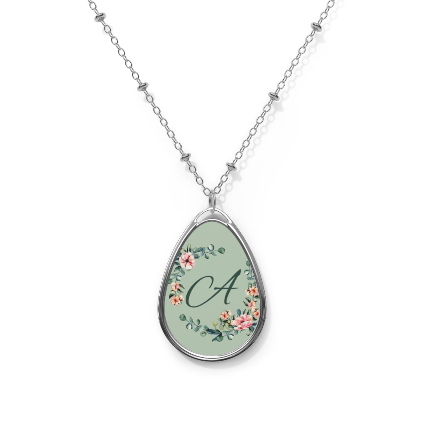 Personalized Floral Initial Oval Necklace