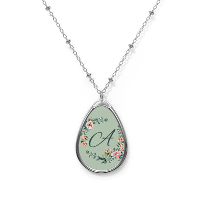 Personalized Floral Initial Oval Necklace