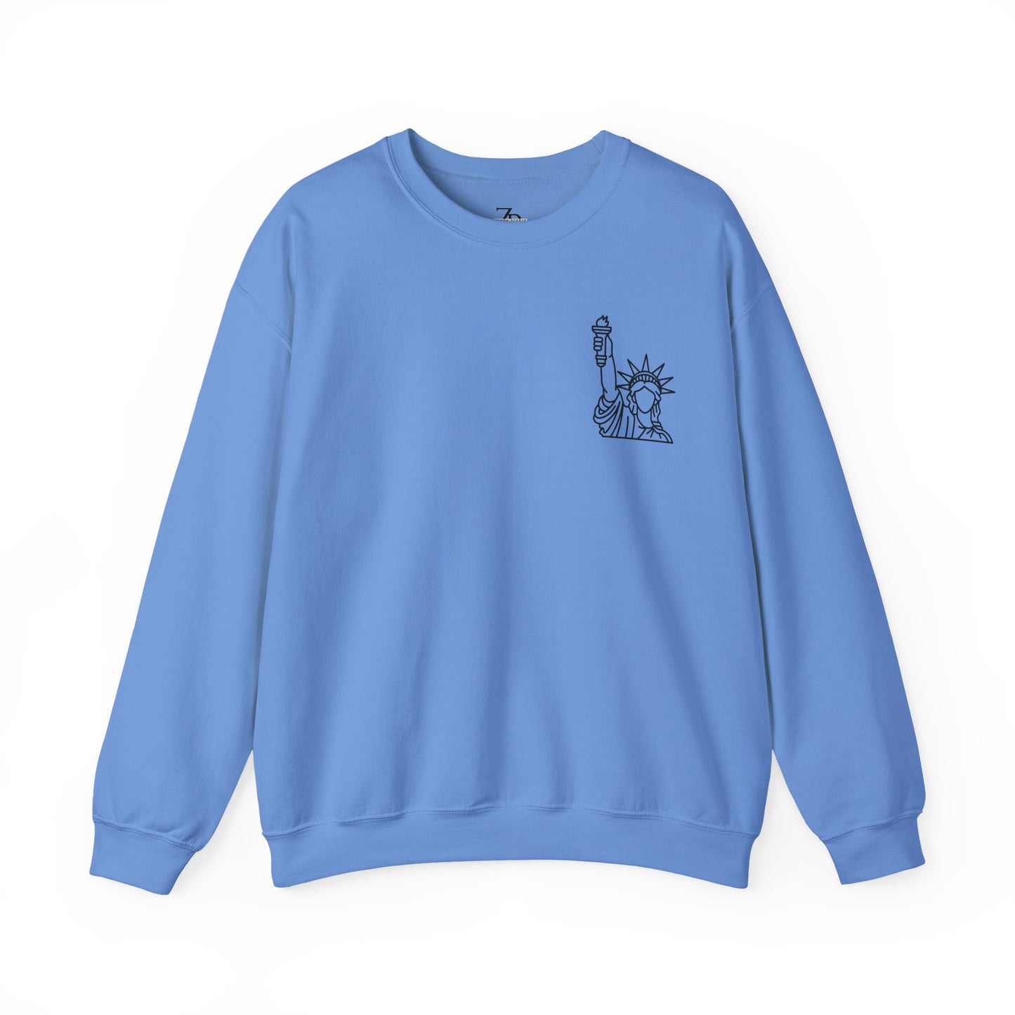 New York City Skyline Crewneck Sweatshirt — Statue of Liberty Chest Graphic