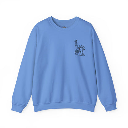 New York City Skyline Crewneck Sweatshirt — Statue of Liberty Chest Graphic