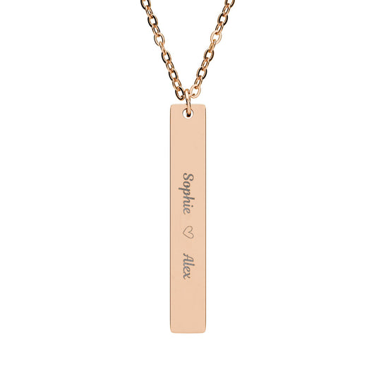 Personalized Vertical Bar Necklace — Engraved Names Pendant