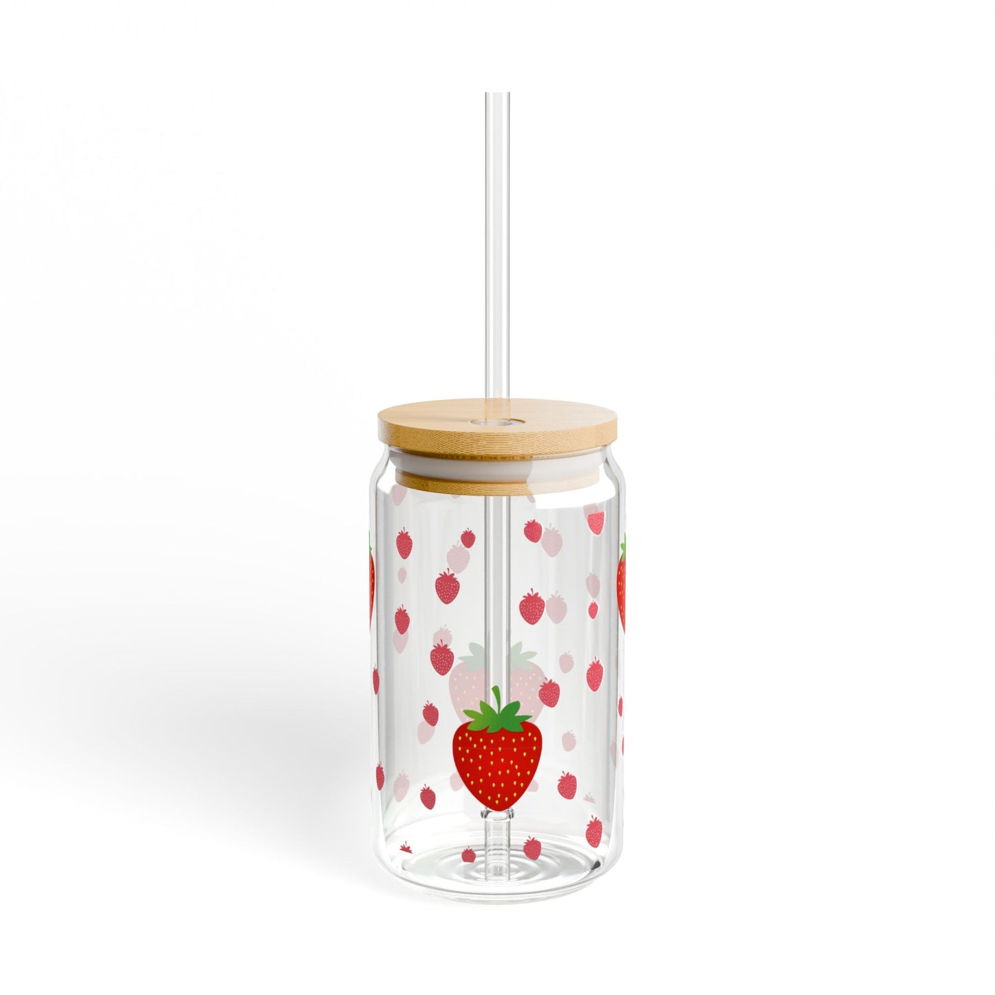 Strawberry Sipper Glass with Bamboo lid - 16oz