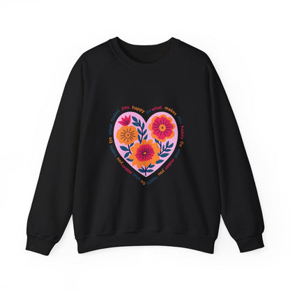 Floral Heart Sweatshirt — 'Do What Makes You Happy' Inspirational Crewneck