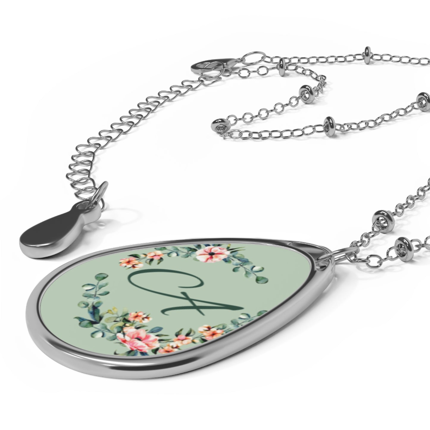 Personalized Floral Initial Oval Necklace