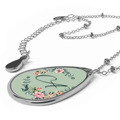 Personalized Floral Initial Oval Necklace