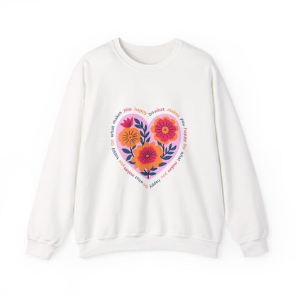 Floral Heart Sweatshirt — 'Do What Makes You Happy' Inspirational Crewneck