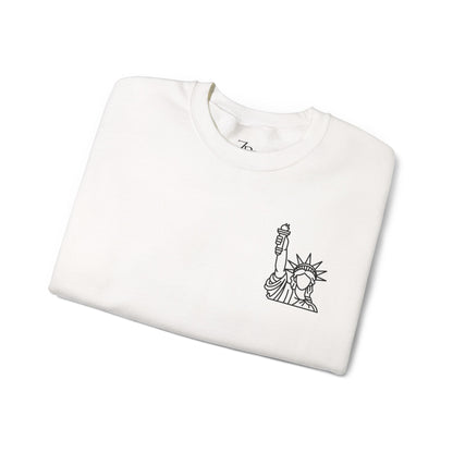 New York City Skyline Crewneck Sweatshirt — Statue of Liberty Chest Graphic