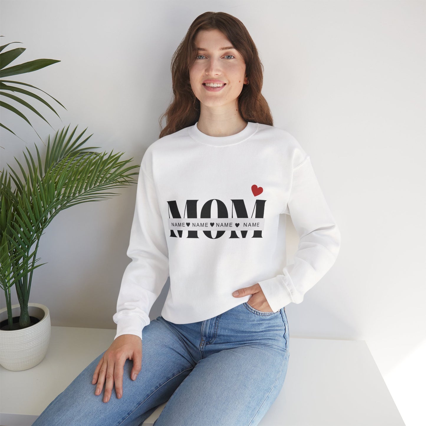 Personalized Mom with Kids Names  Crewneck Sweatshirt — Custom Names with Heart