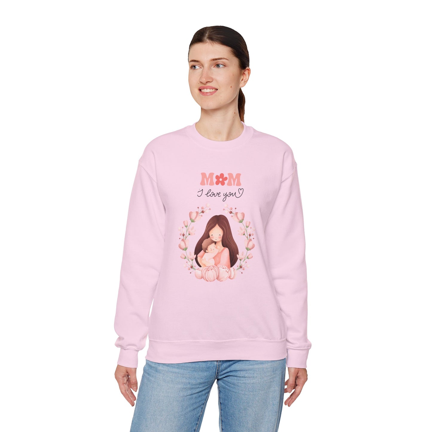 Mom I Love You Crewneck Sweatshirt — Cute Mom and Baby Floral Pullover