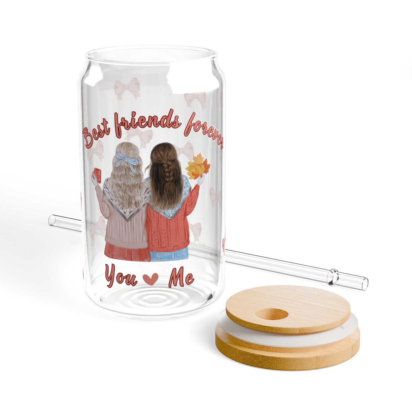 Best Friends Forever Sipper Glass - You & Me Friendship Design 16oz