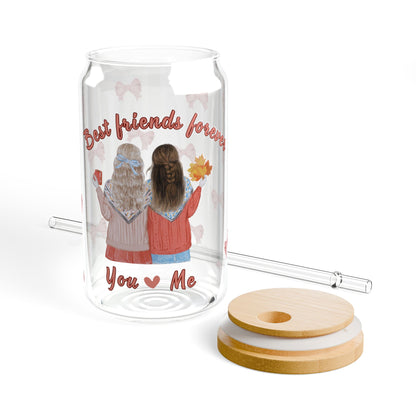 Best Friends Forever Sipper Glass - You & Me Friendship Design 16oz