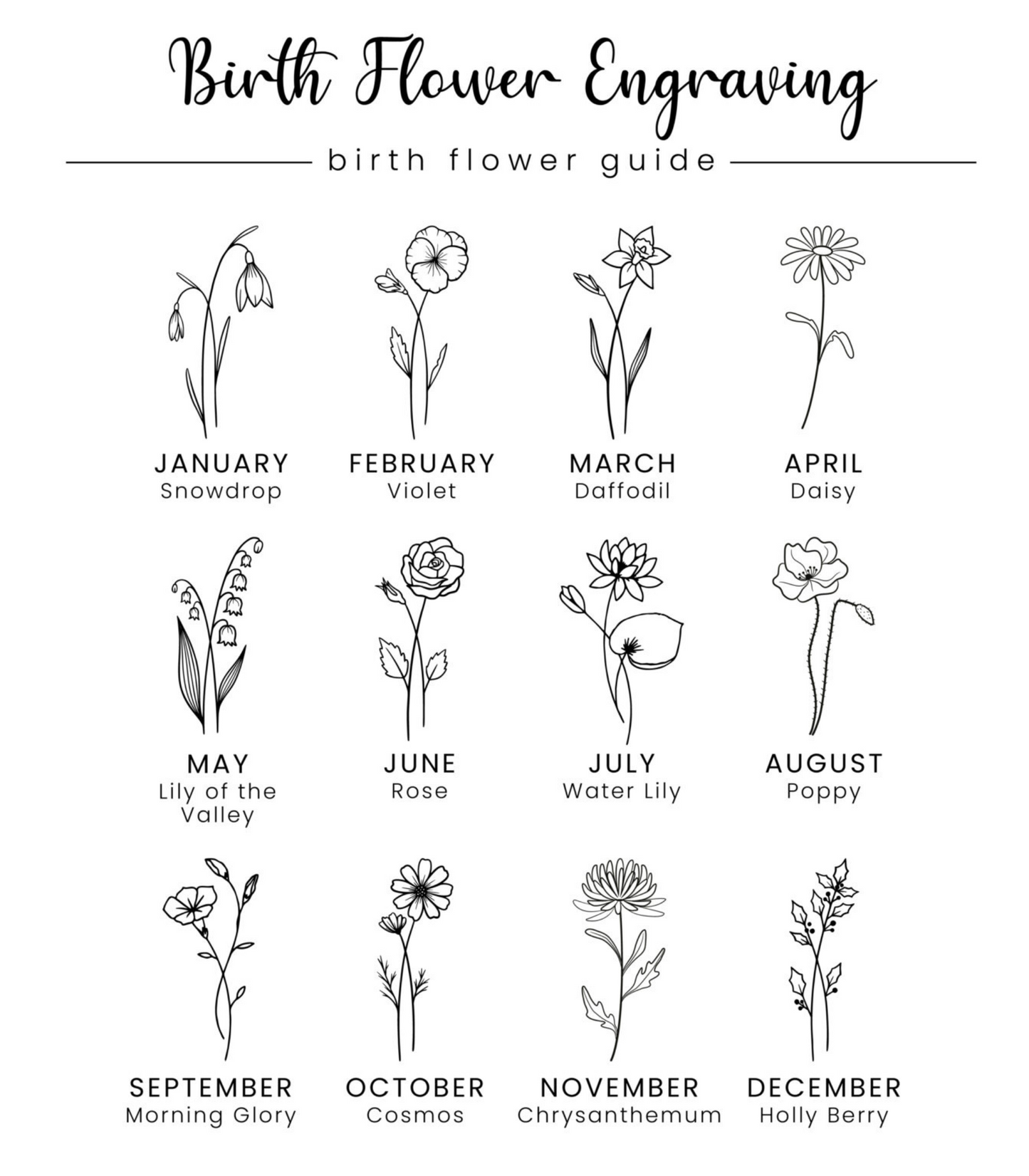 Birth Month Flower Engraved Circle Necklace