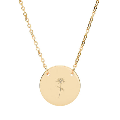 Birth Month Flower Engraved Circle Necklace