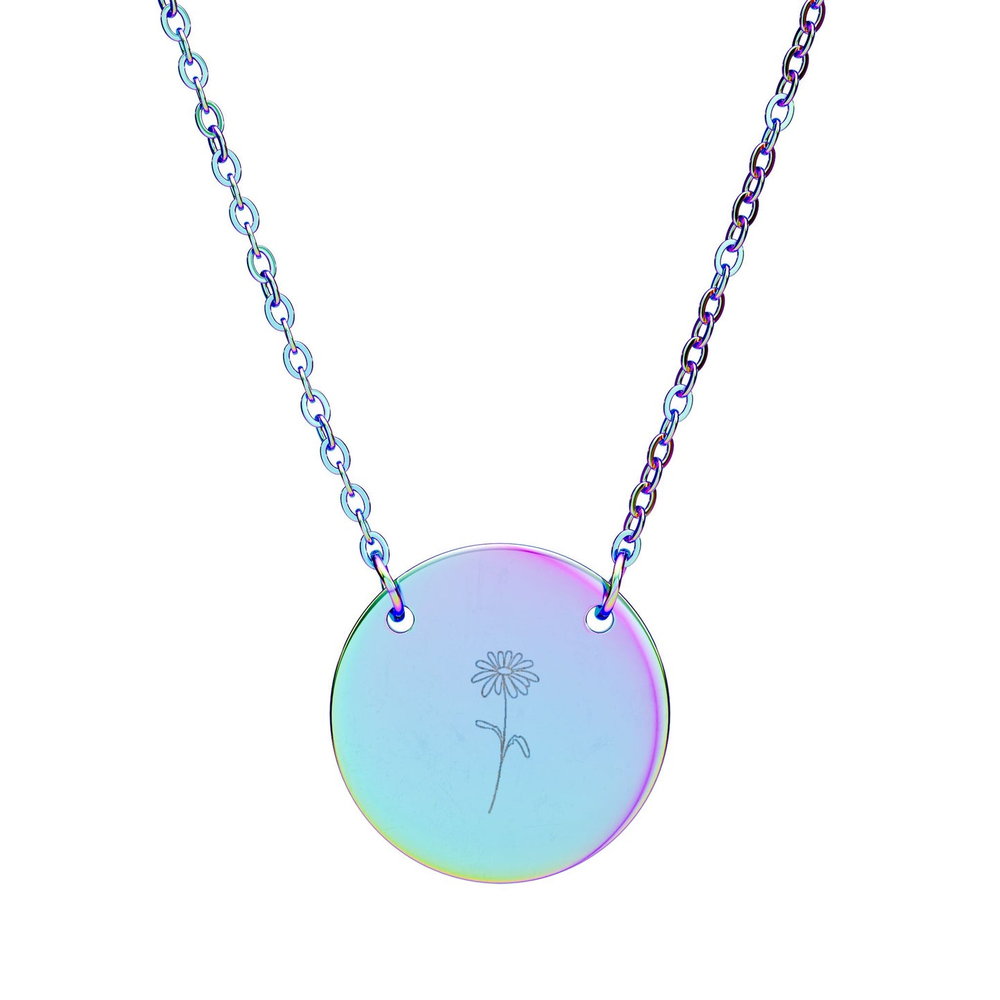 Birth Month Flower Engraved Circle Necklace