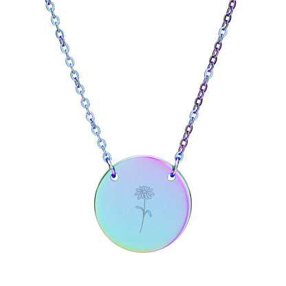 Birth Month Flower Engraved Circle Necklace