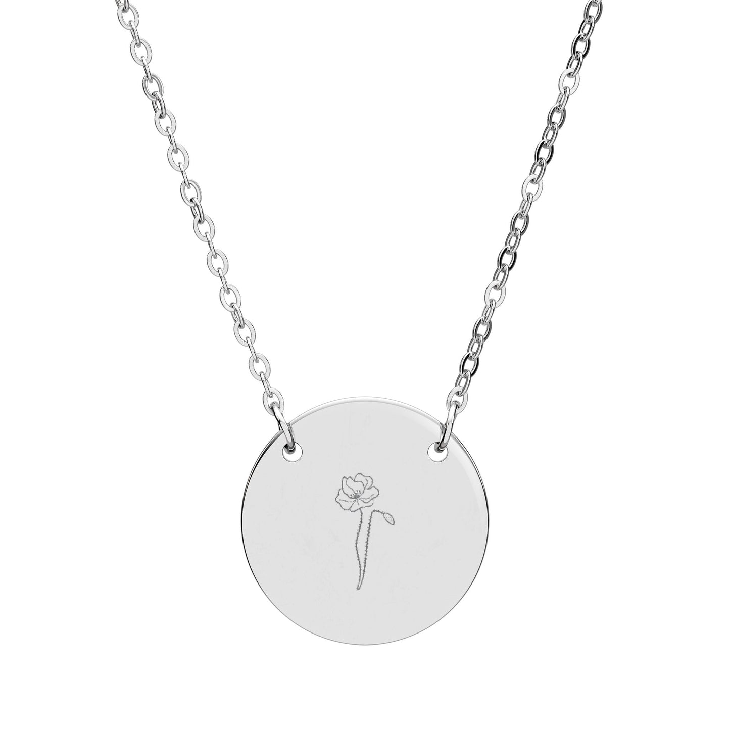 Birth Month Flower Engraved Circle Necklace