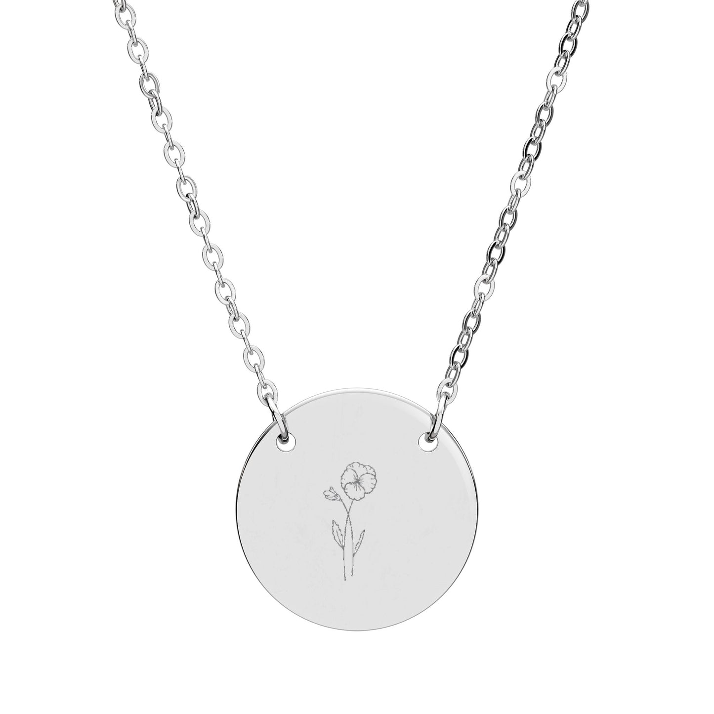Birth Month Flower Engraved Circle Necklace
