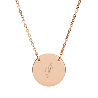 Birth Month Flower Engraved Circle Necklace