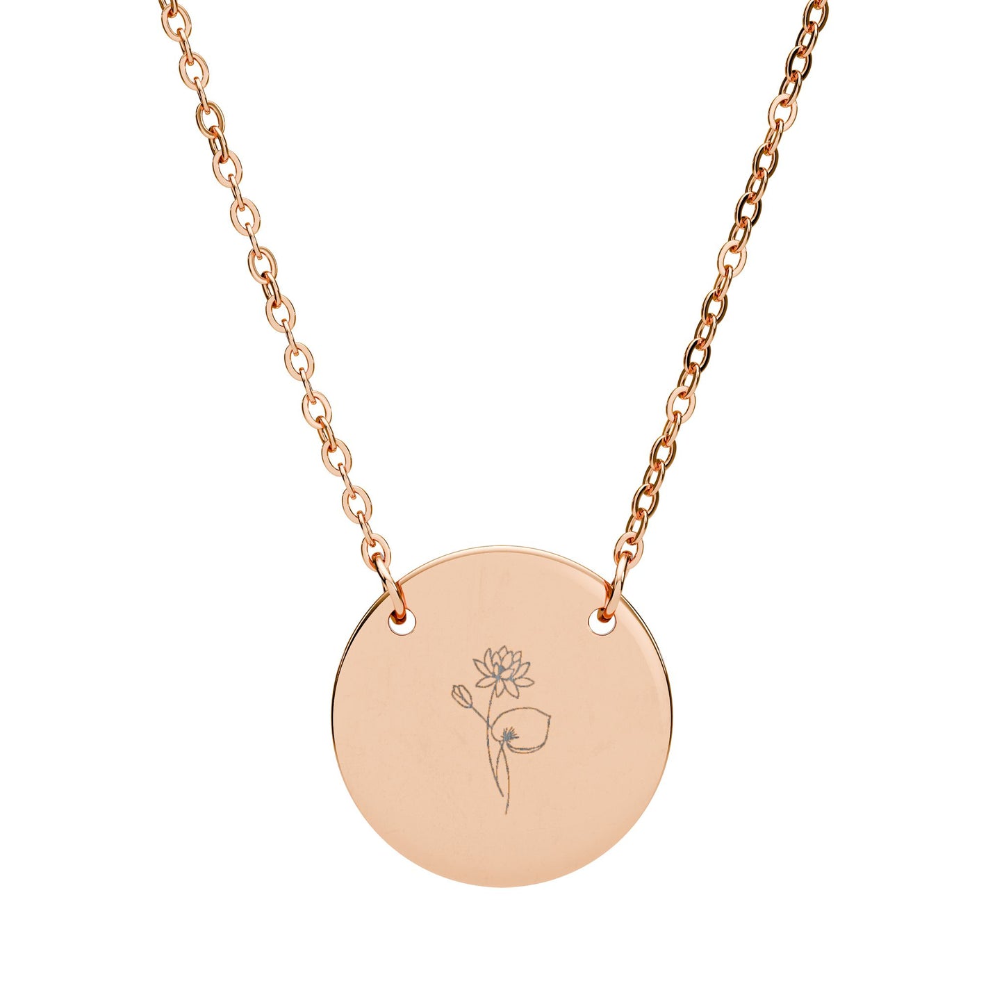 Birth Month Flower Engraved Circle Necklace