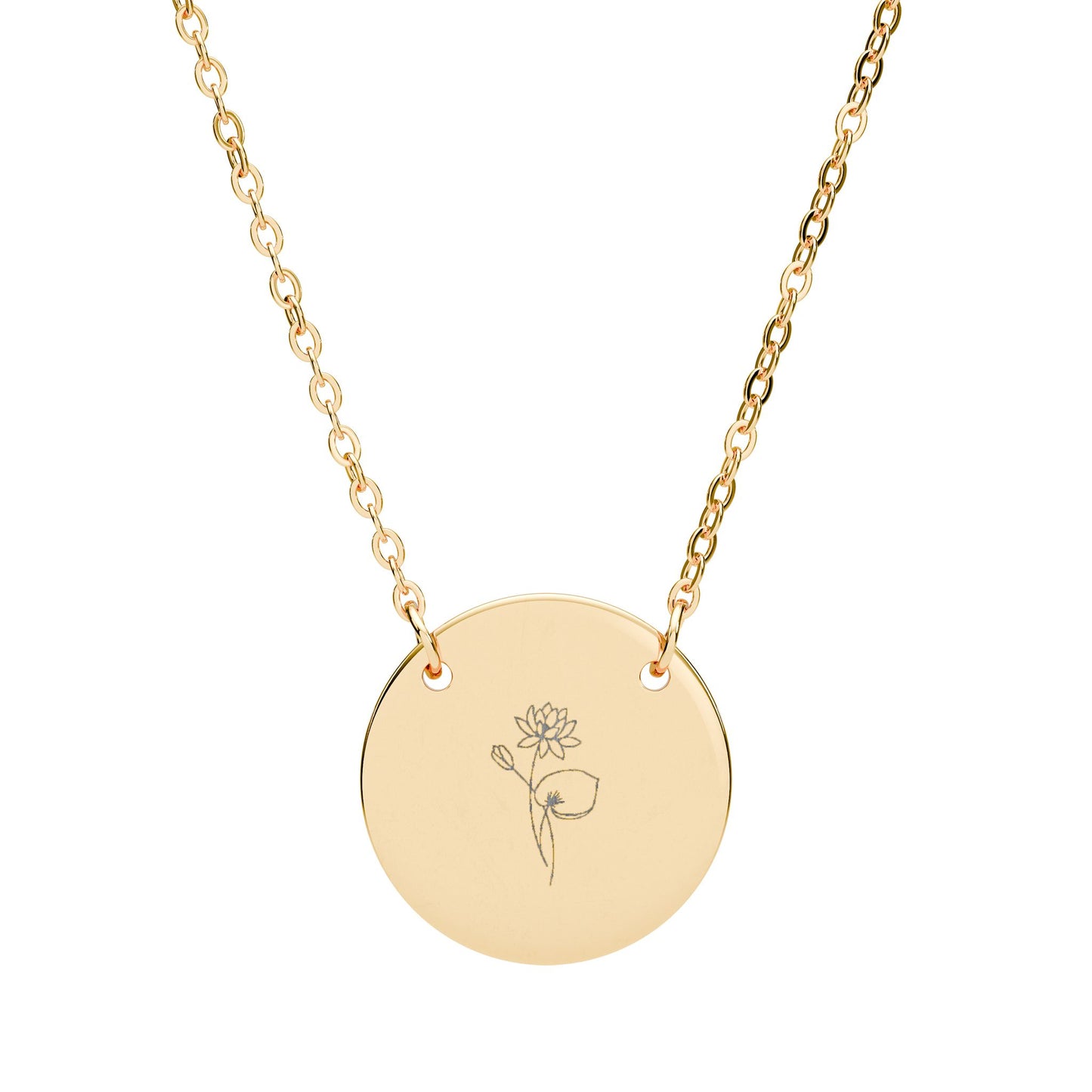 Birth Month Flower Engraved Circle Necklace