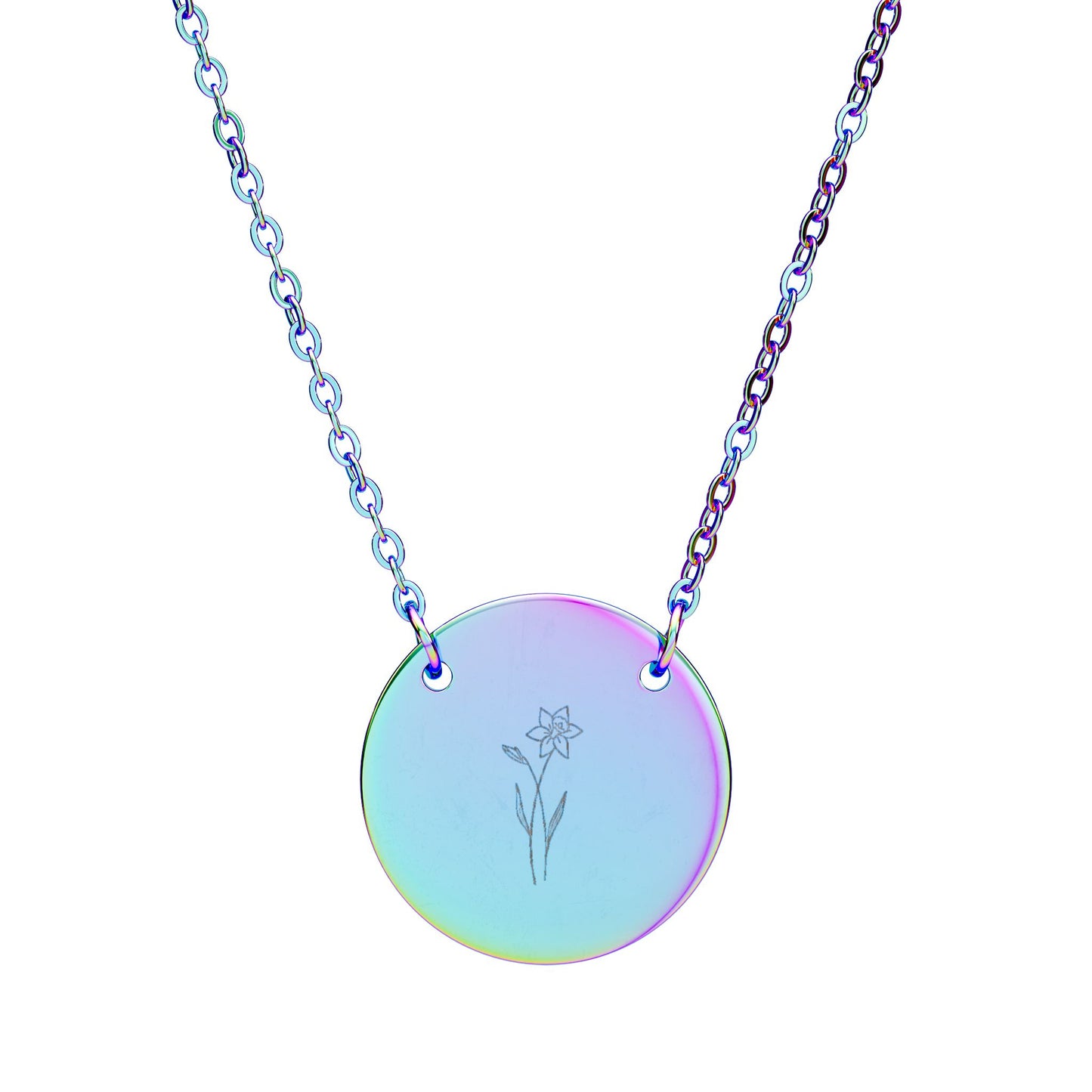 Birth Month Flower Engraved Circle Necklace