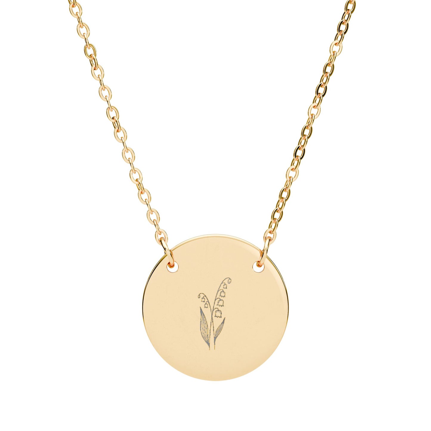 Birth Month Flower Engraved Circle Necklace