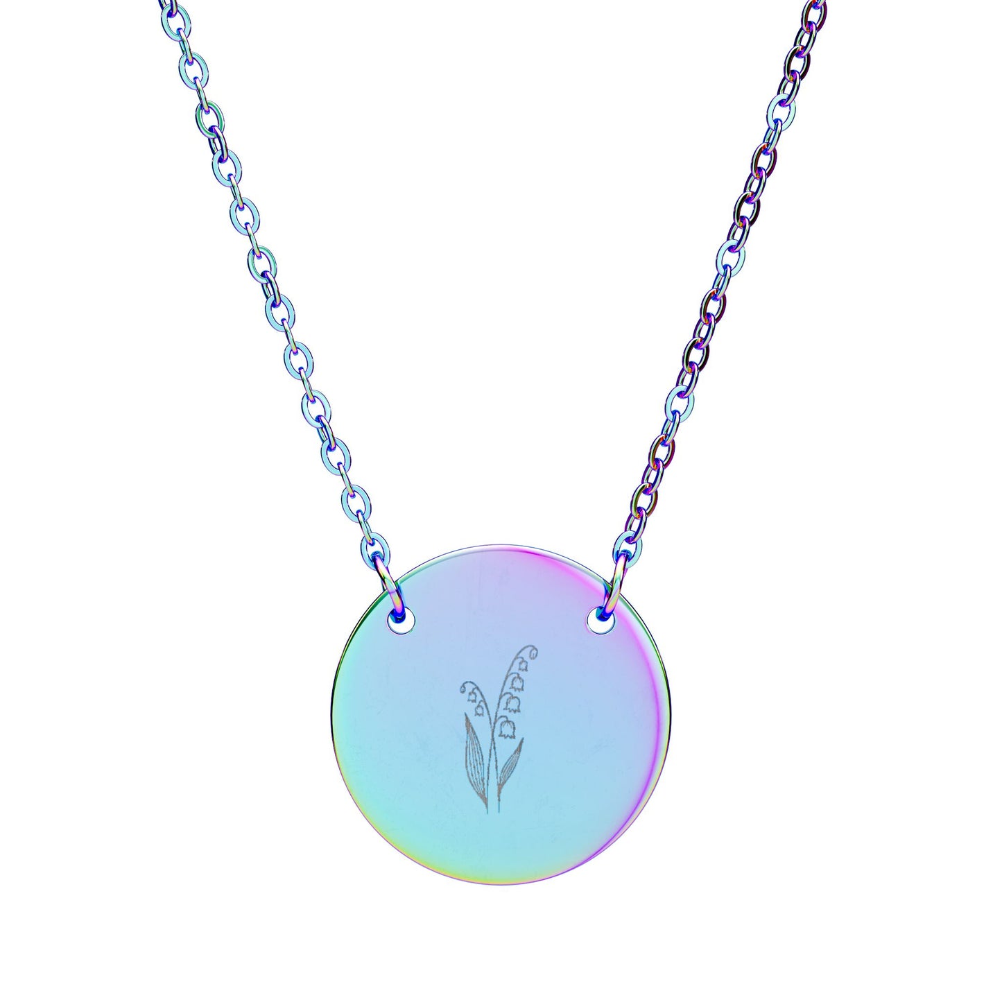 Birth Month Flower Engraved Circle Necklace
