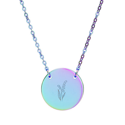 Birth Month Flower Engraved Circle Necklace