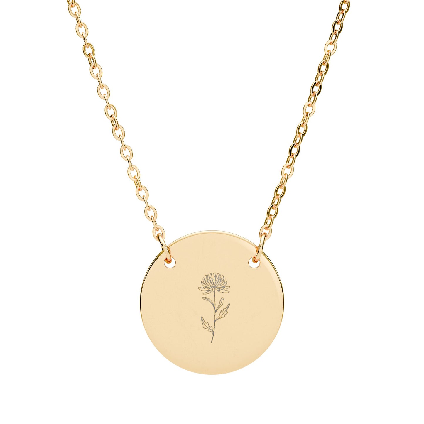 Birth Month Flower Engraved Circle Necklace