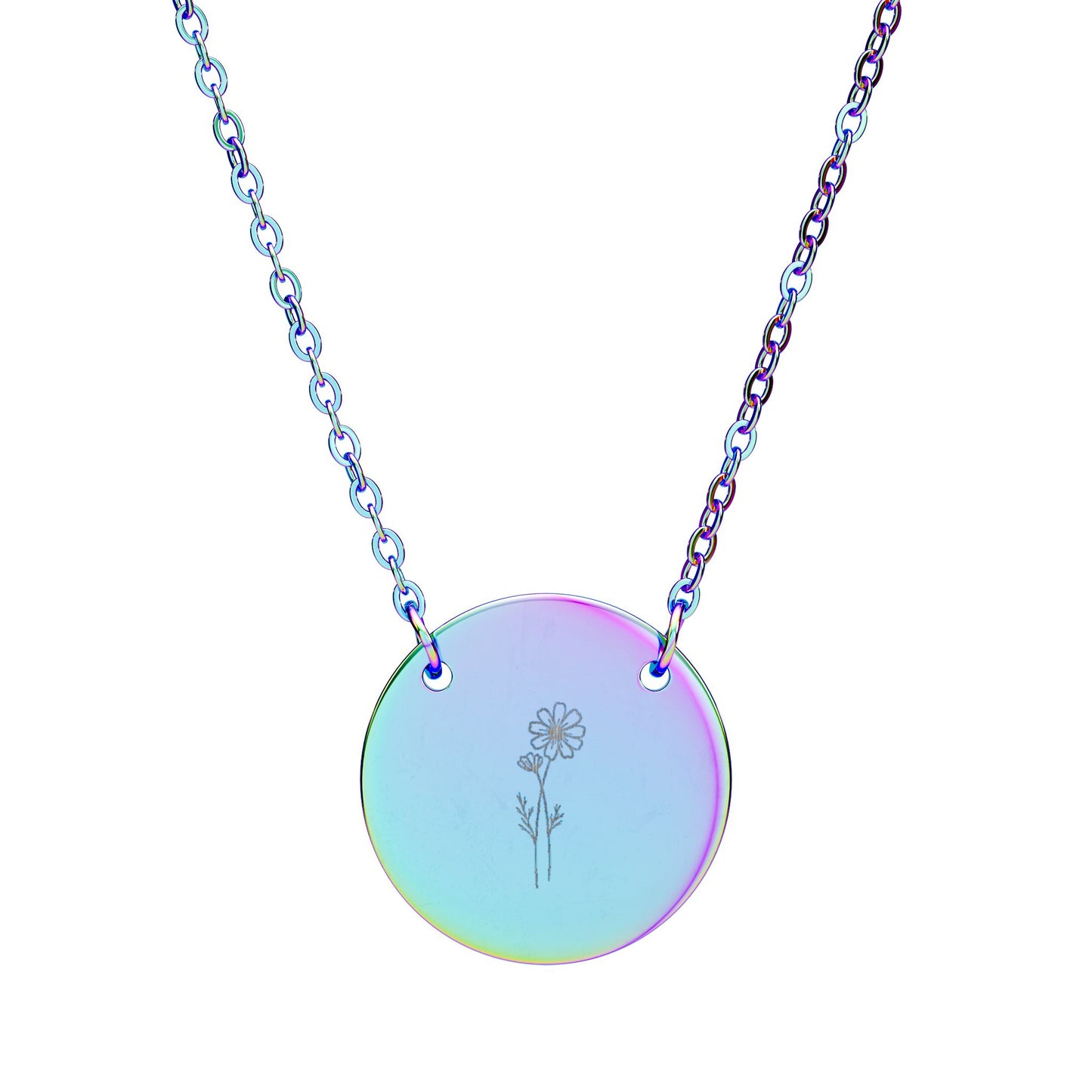 Birth Month Flower Engraved Circle Necklace